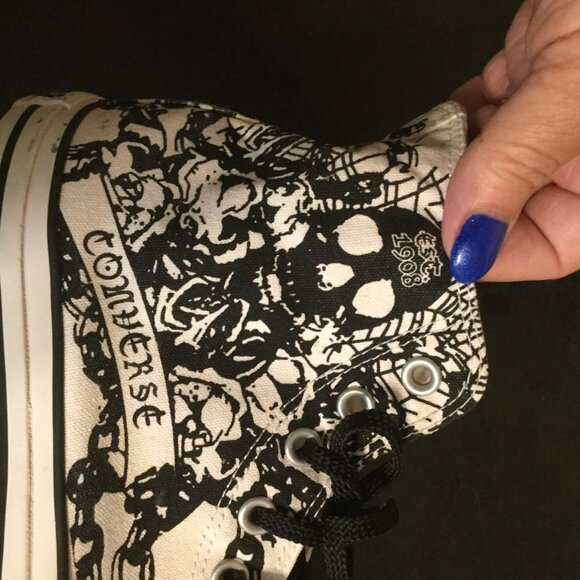 Converse All Star high top canvas unisex sneakers white with black graphic sz 10 - Picture 6 of 7